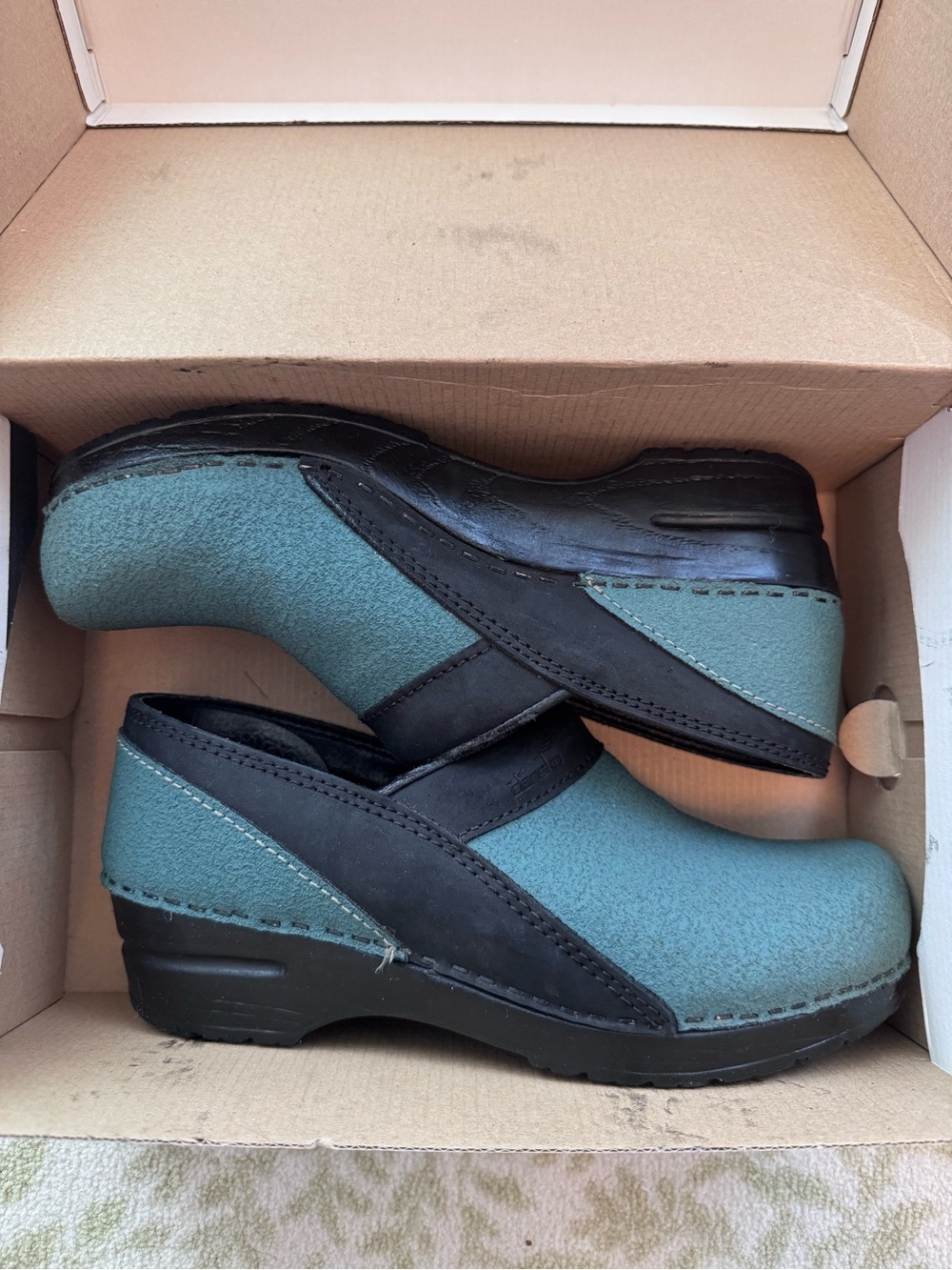Dansko Palle Teal Polycoat Clogs - Size 38 / 7.5